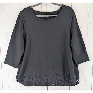 Croft Barrow Size XXL Black Lace Trim 3/4 Sleeve Womens‎ Blouse